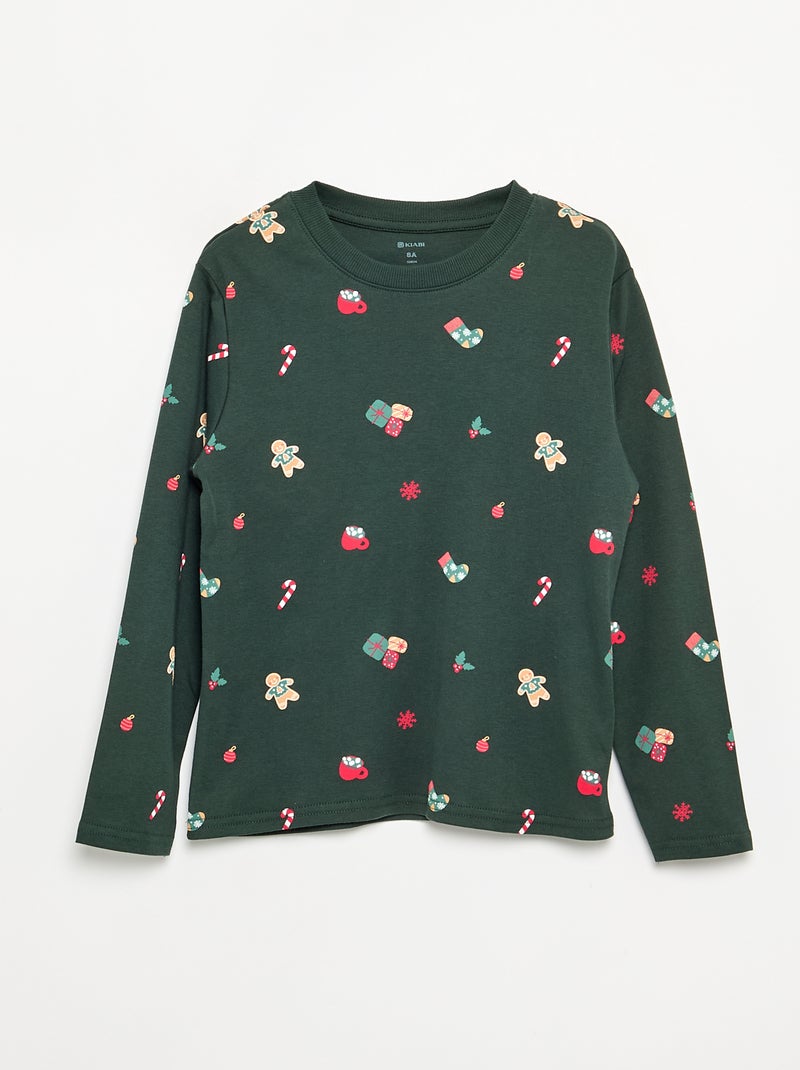 Pijama de Navidad de 2 piezas - Camiseta de manga larga + pantalón Verde - Kiabi