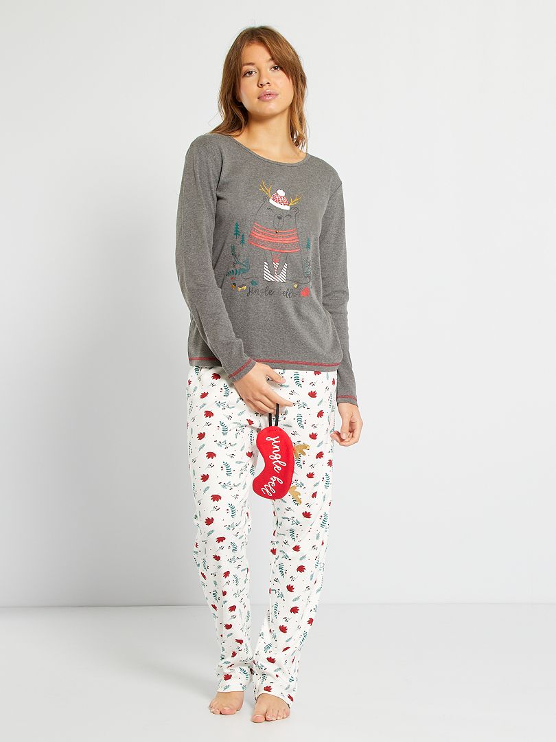 Pijama de Navidad de 2 piezas + antifaz - gris/crudo Kiabi -