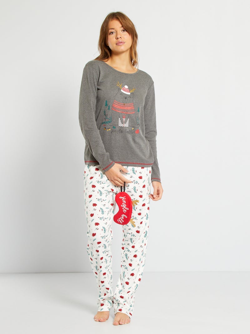 Pijama de Navidad de 2 piezas + antifaz gris/crudo - Kiabi