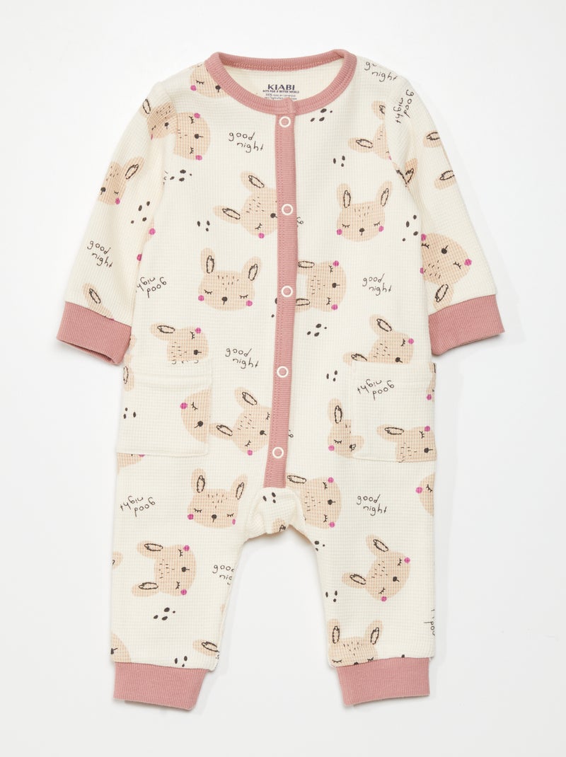 Pijama de nido de abeja con estampado de conejo BLANCO - Kiabi