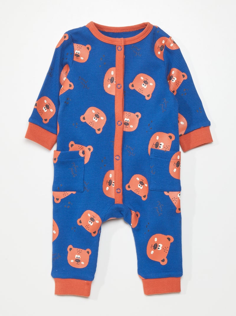 Pijama de nido de abeja con estampado de oso AZUL - Kiabi
