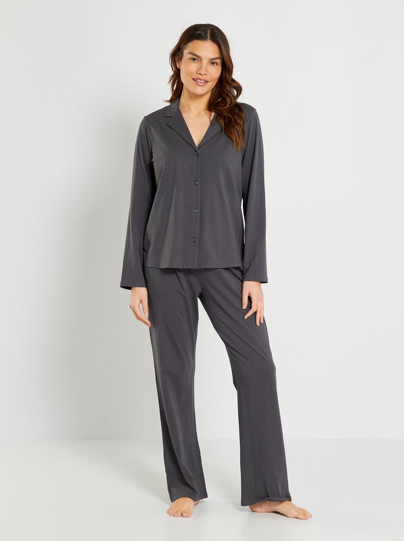 Pijama de punto  - 2 piezas gris oscuro - Kiabi