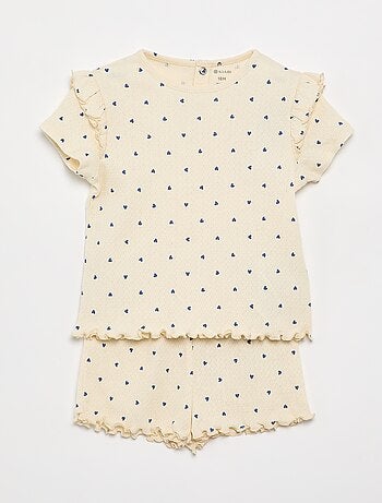 Pijama de punto calado camiseta + pantalón corto - 2 piezas