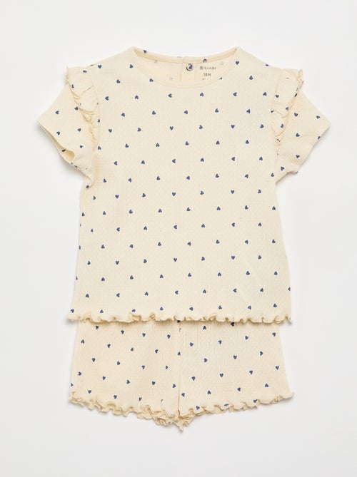 Pijama de punto calado camiseta + pantalón corto - 2 piezas - Kiabi