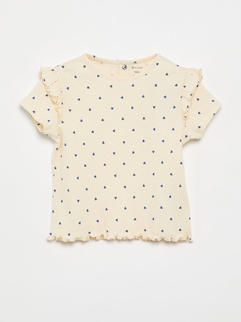 Pijama de punto calado camiseta + pantalón corto - 2 piezas Beige - Kiabi
