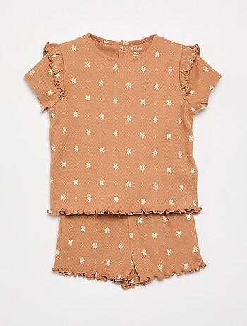 Pijama de punto calado camiseta + pantalón corto - 2 piezas