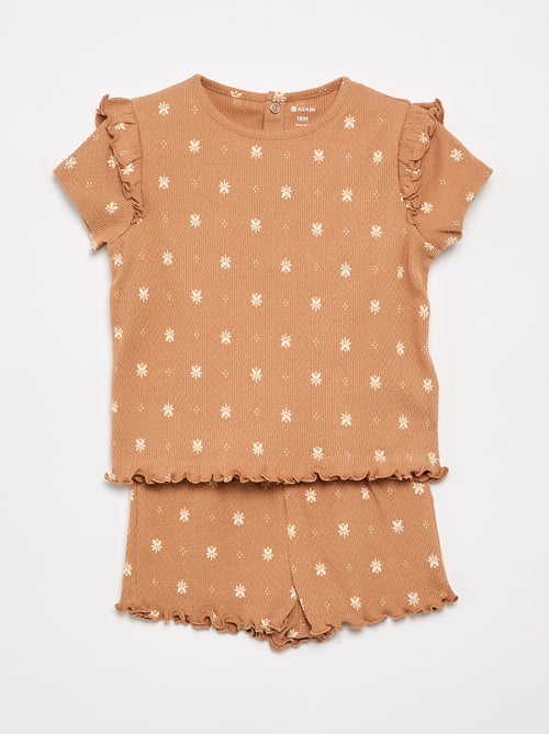 Pijama de punto calado camiseta + pantalón corto - 2 piezas - Kiabi