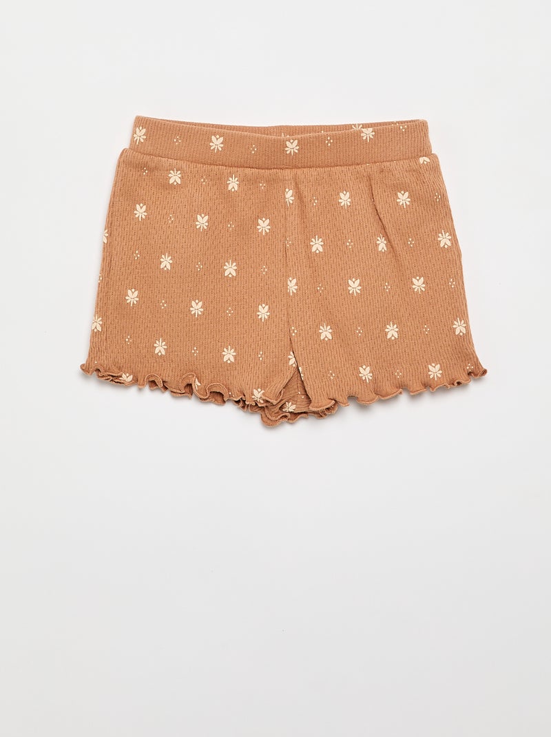Pijama de punto calado camiseta + pantalón corto - 2 piezas Beige - Kiabi