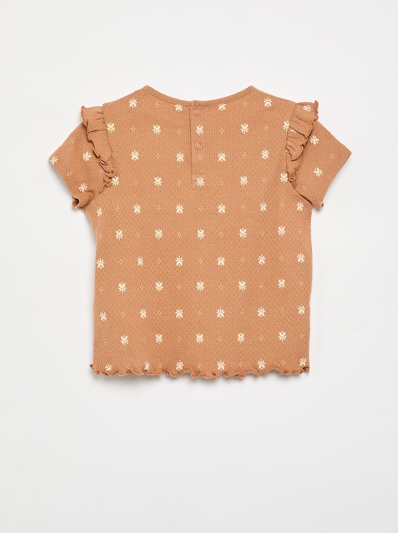 Pijama de punto calado camiseta + pantalón corto - 2 piezas Beige - Kiabi