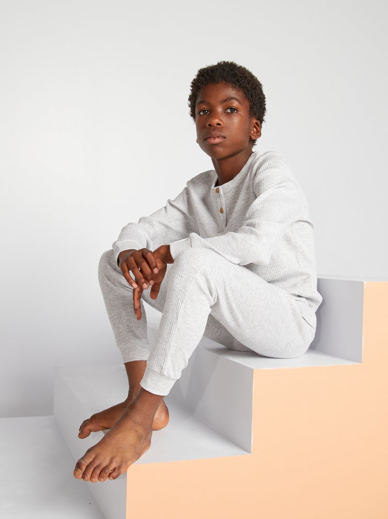 Pijama de punto de canalé BEIGE - Kiabi