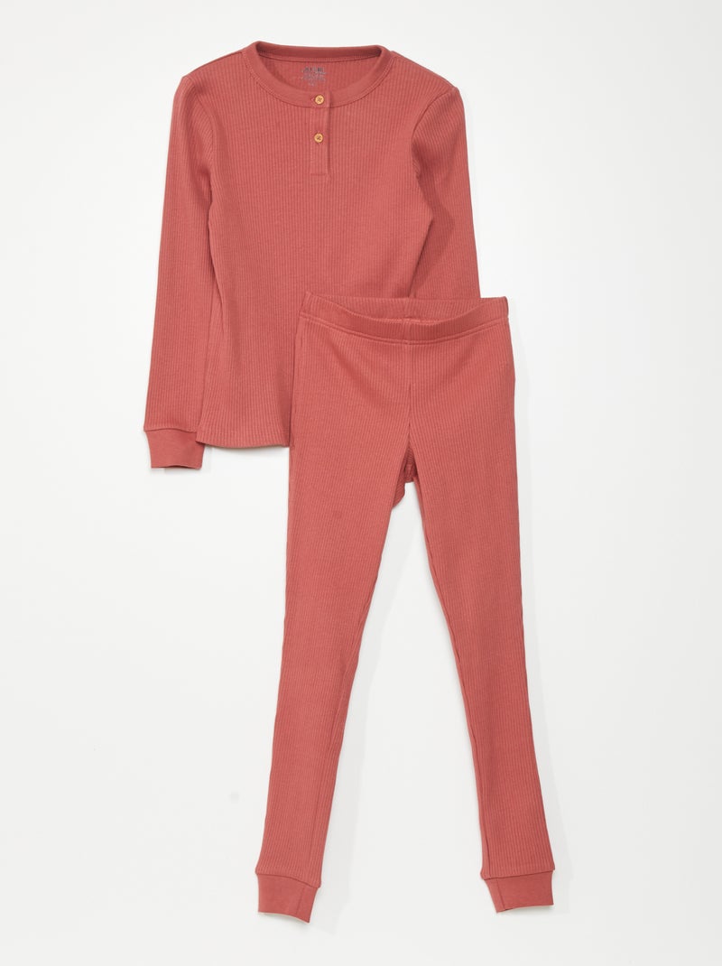 Pijama de punto de canalé MARRON - Kiabi