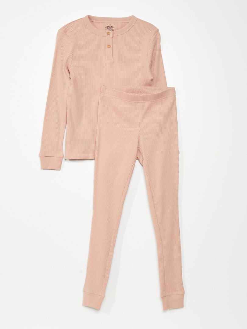 Pijama de punto de canalé ROSA - Kiabi