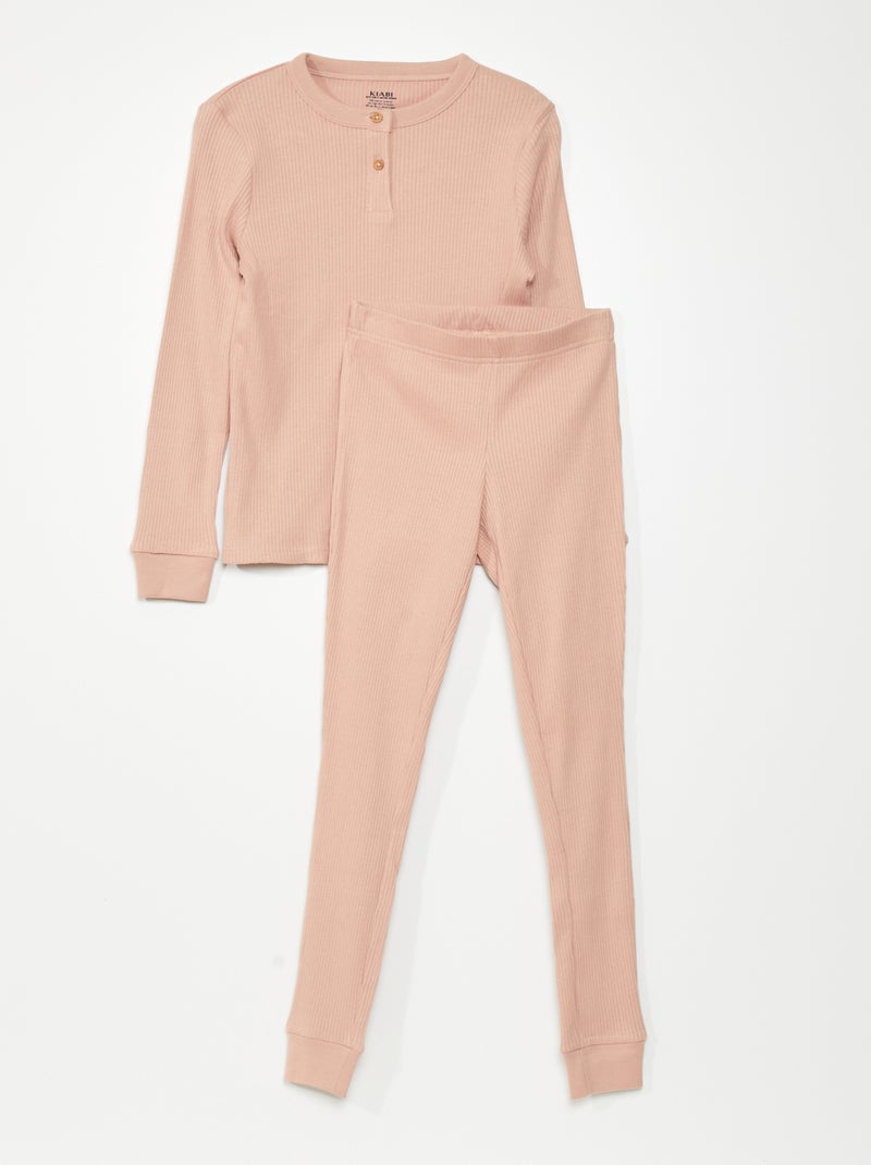 Pijama de punto de canalé ROSA - Kiabi