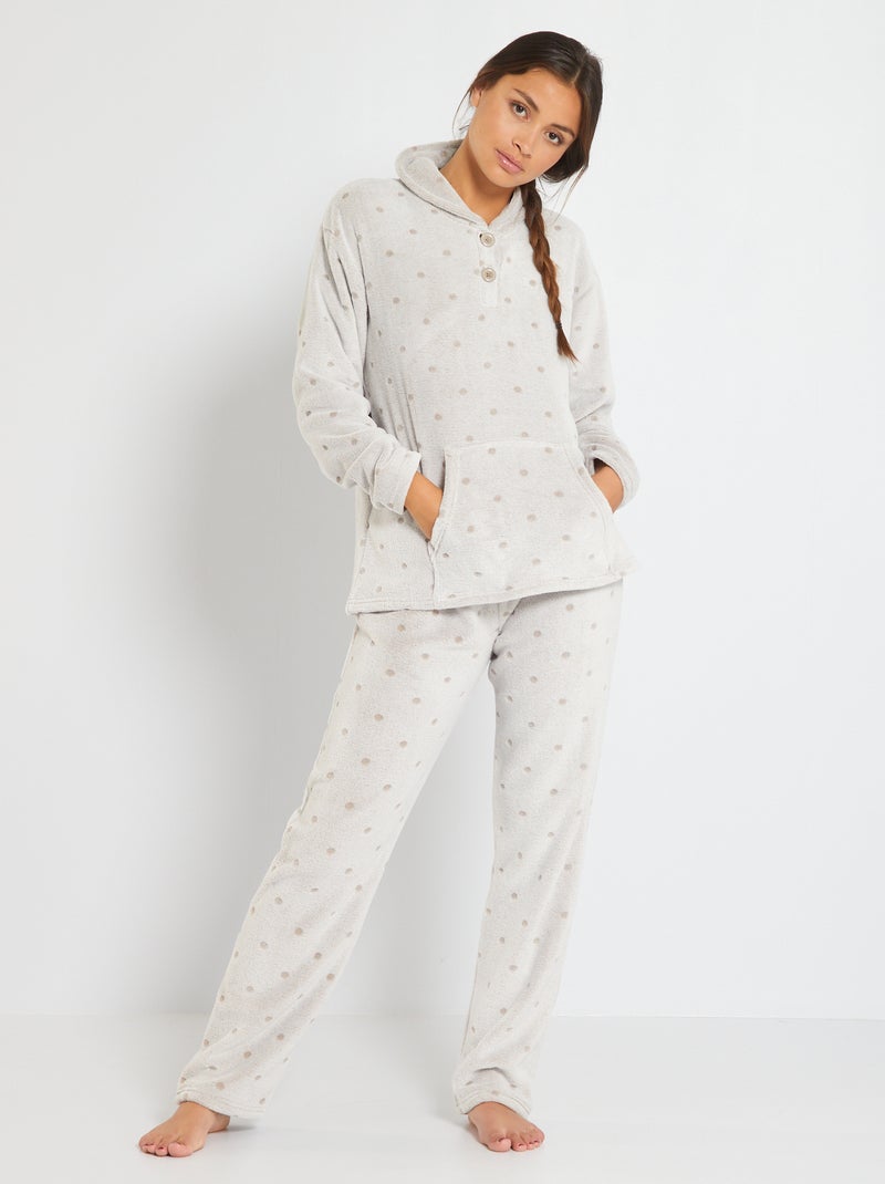 Pijama de punto de felpa de lunares beige - Kiabi