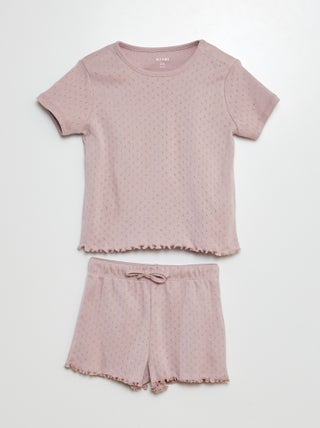 Pijama de punto pointelle camiseta + pantalón corto 2 piezas