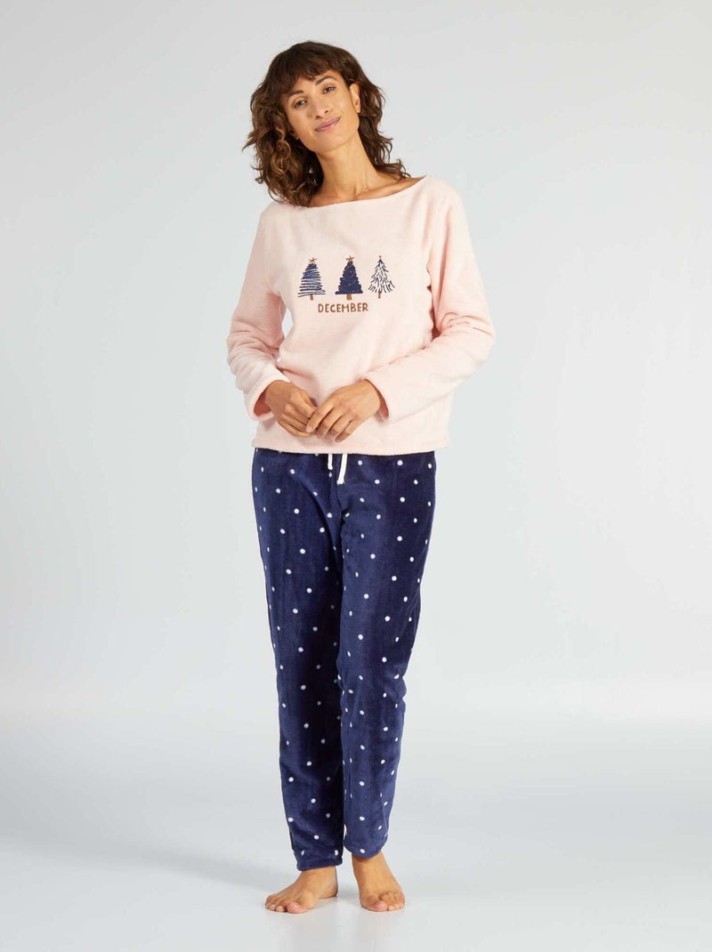 Pijama de punto polar - 2 piezas rosa/azul - Kiabi