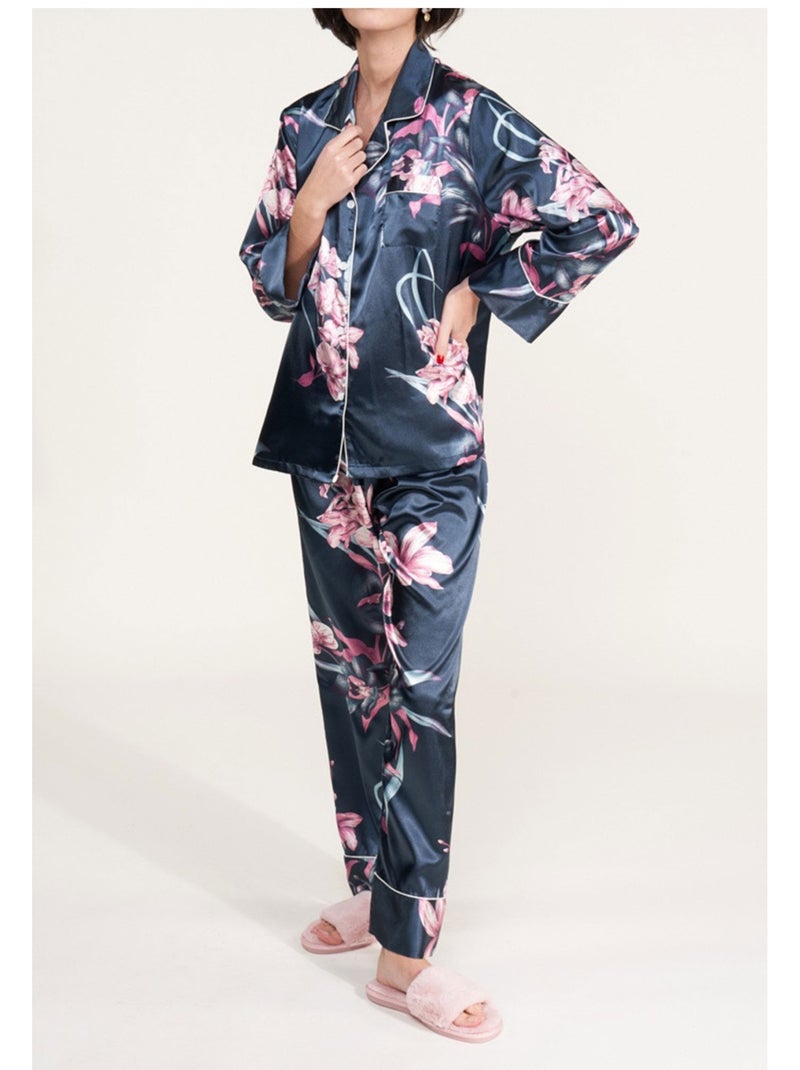 Pijama de satén fluido Kebello Azul - Kiabi