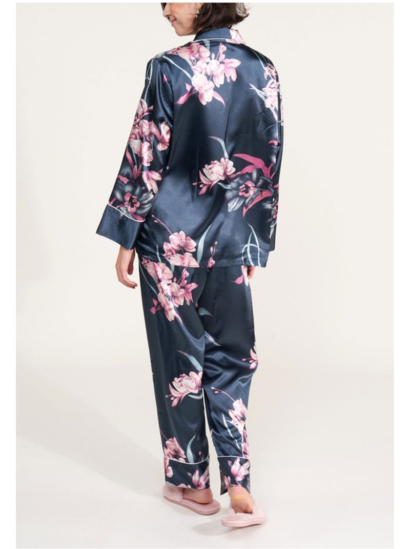 Pijama de satén fluido Kebello Azul - Kiabi