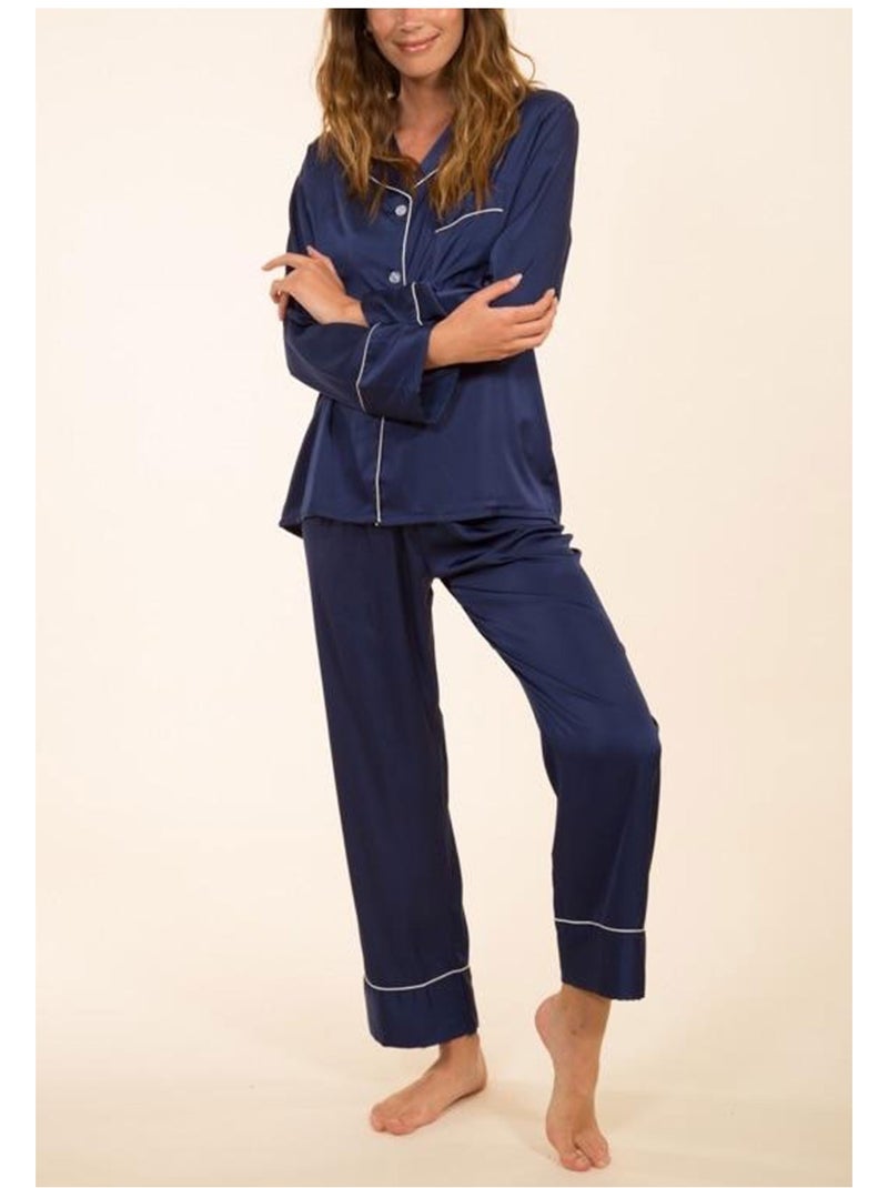 Pijama de satén fluido Kebello Azul marino - Kiabi