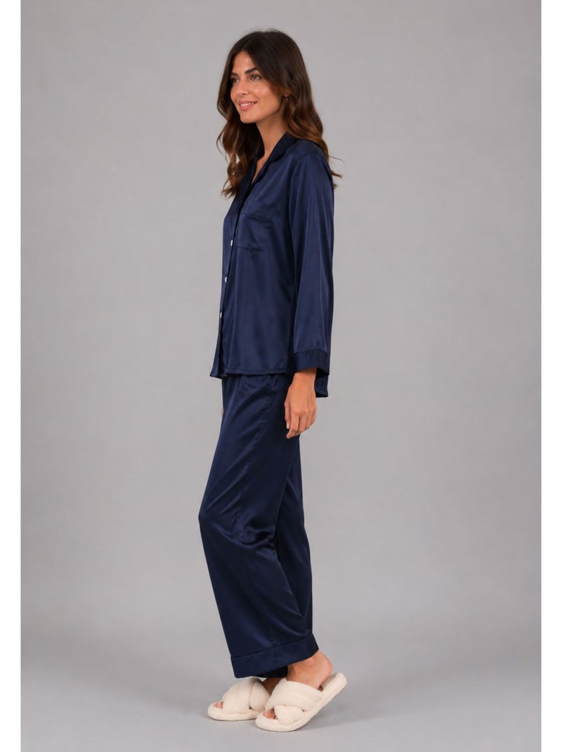 Pijama de satén fluido Kebello Azul marino - Kiabi