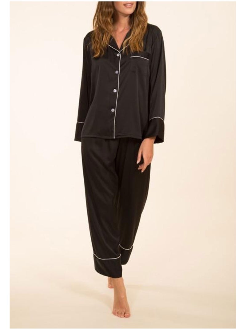 Pijama de satén fluido Kebello Negro Negro - Kiabi