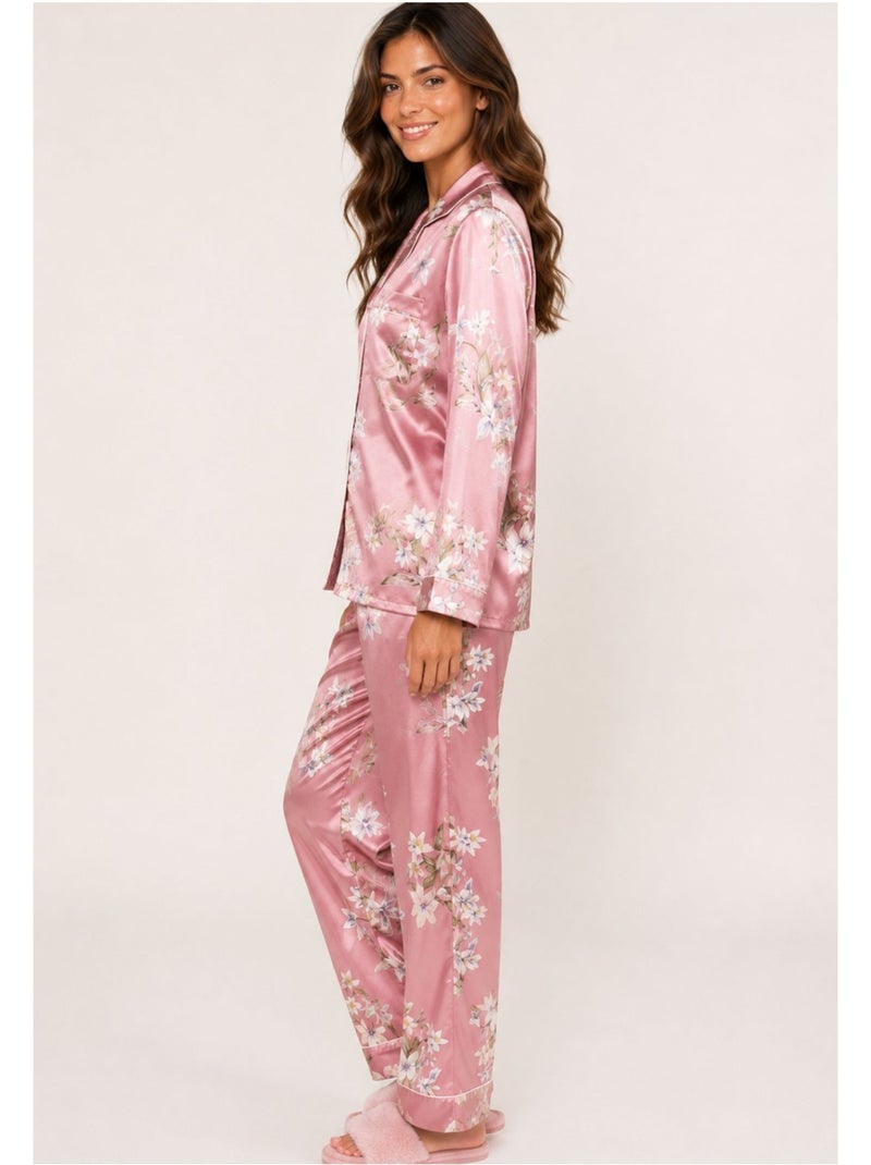 Pijama de satén fluido Kebello Rosa - Kiabi