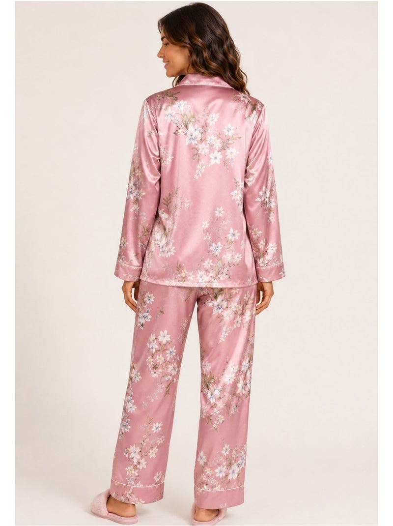 Pijama de satén fluido Kebello Rosa - Kiabi