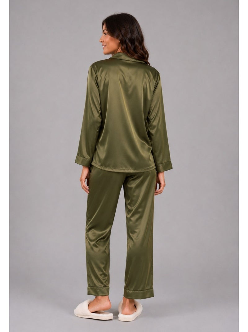 Pijama de satén fluido Kebello Verde - Kiabi