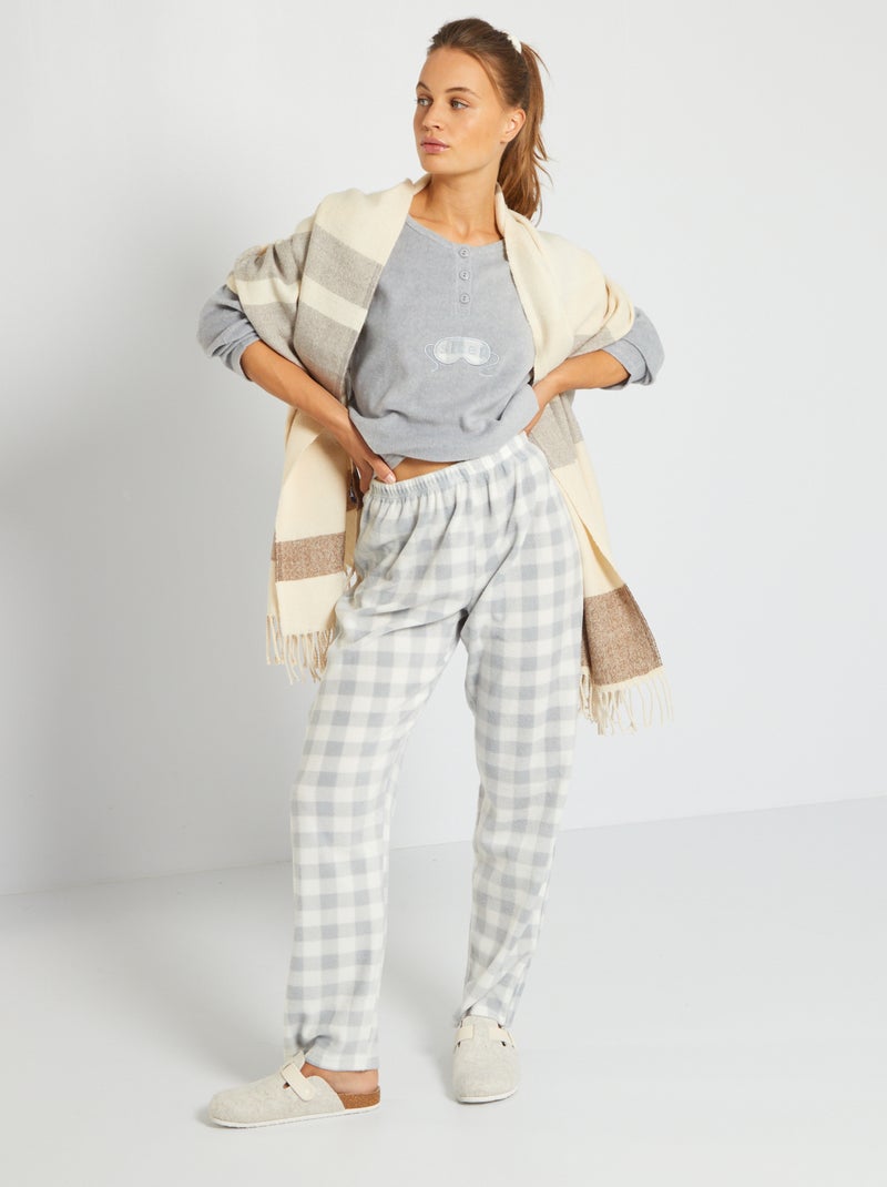 Pijama de tejido polar bordado 'máscara' gris - Kiabi