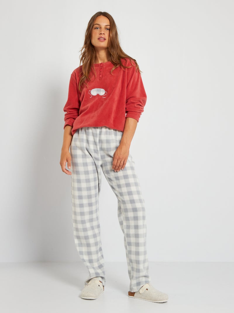 Pijama de tejido polar bordado 'máscara' rojo - Kiabi