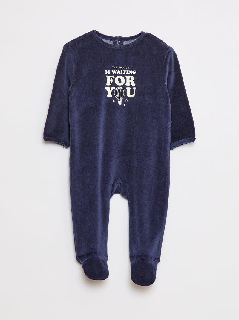Pijama de tejido polar con pies y adorno delantero Azul - Kiabi