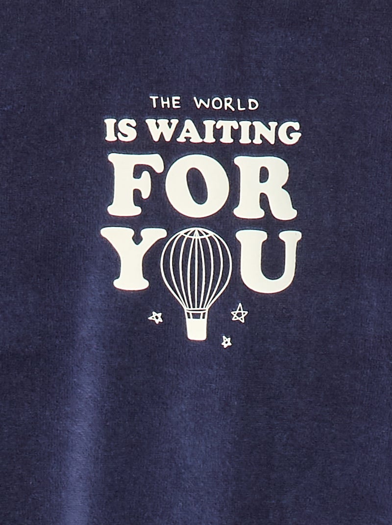 Pijama de tejido polar con pies y adorno delantero Azul - Kiabi