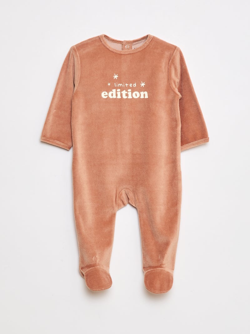 Pijama de tejido polar con pies y adorno delantero Marron - Kiabi