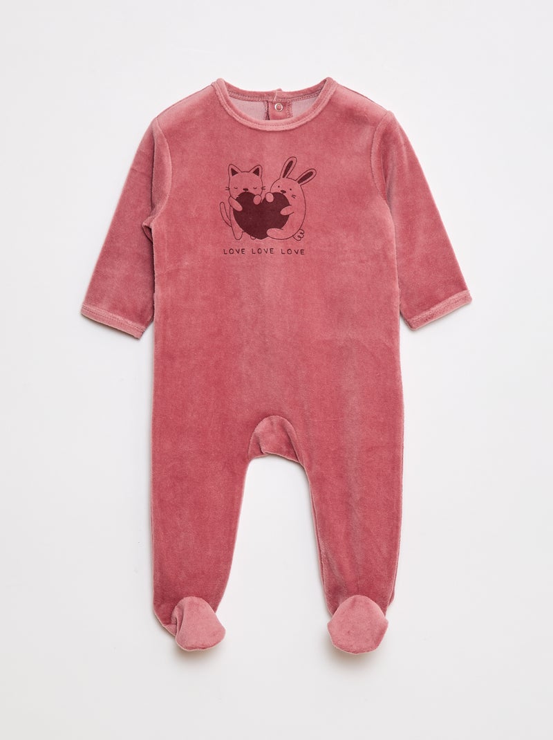 Pijama de tejido polar con pies y adorno delantero Rosa - Kiabi