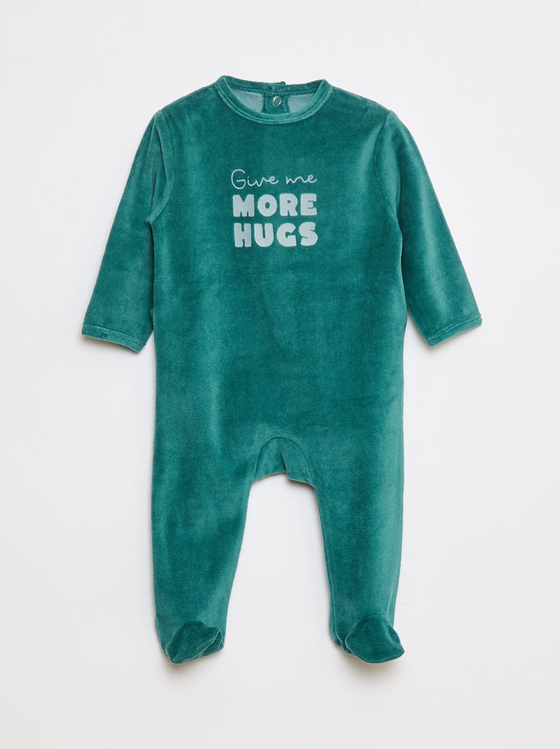 Pijama de tejido polar con pies y adorno delantero Verde - Kiabi