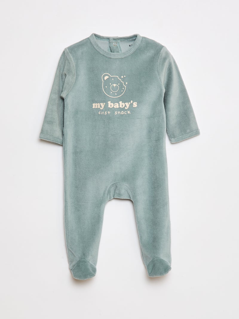 Pijama de tejido polar con pies y adorno delantero Verde - Kiabi