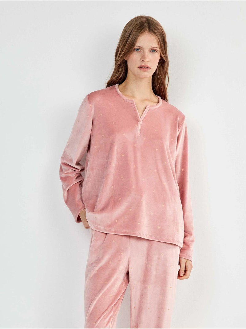 Pijama de tejido polar elástico estampado con estrellitas en glitter Rosa - Kiabi