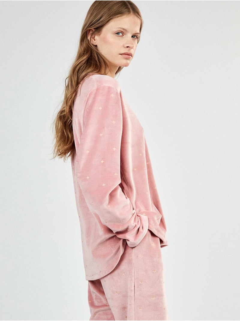 Pijama de tejido polar elástico estampado con estrellitas en glitter Rosa - Kiabi