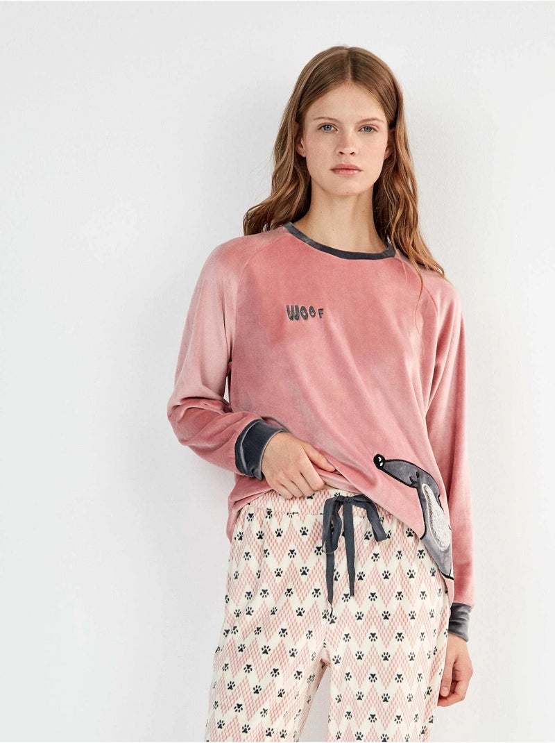 Pijama de tejido polar elástico estampado Rosa - Kiabi
