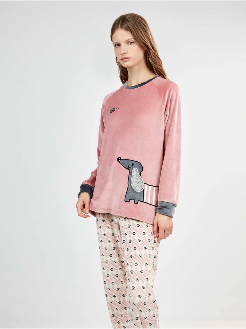 Pijama de tejido polar elástico estampado Rosa - Kiabi
