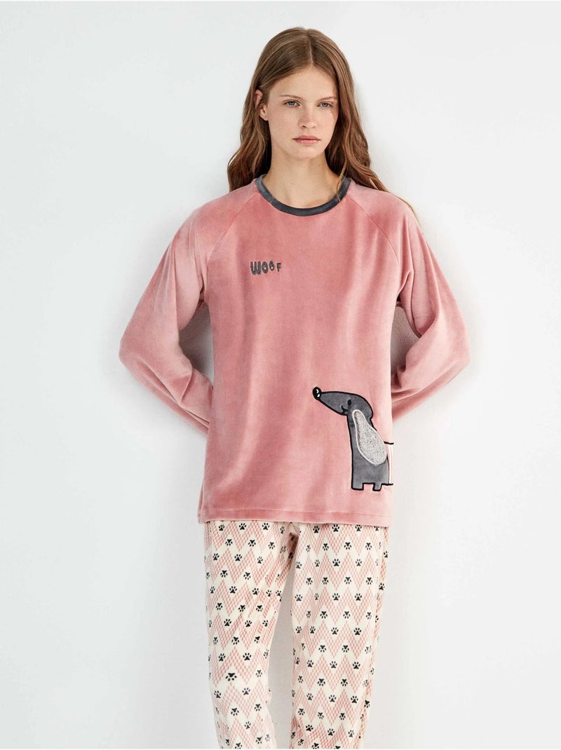 Pijama de tejido polar elástico estampado Rosa - Kiabi