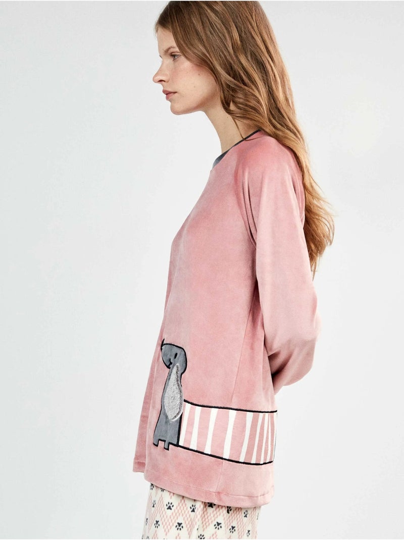 Pijama de tejido polar elástico estampado Rosa - Kiabi