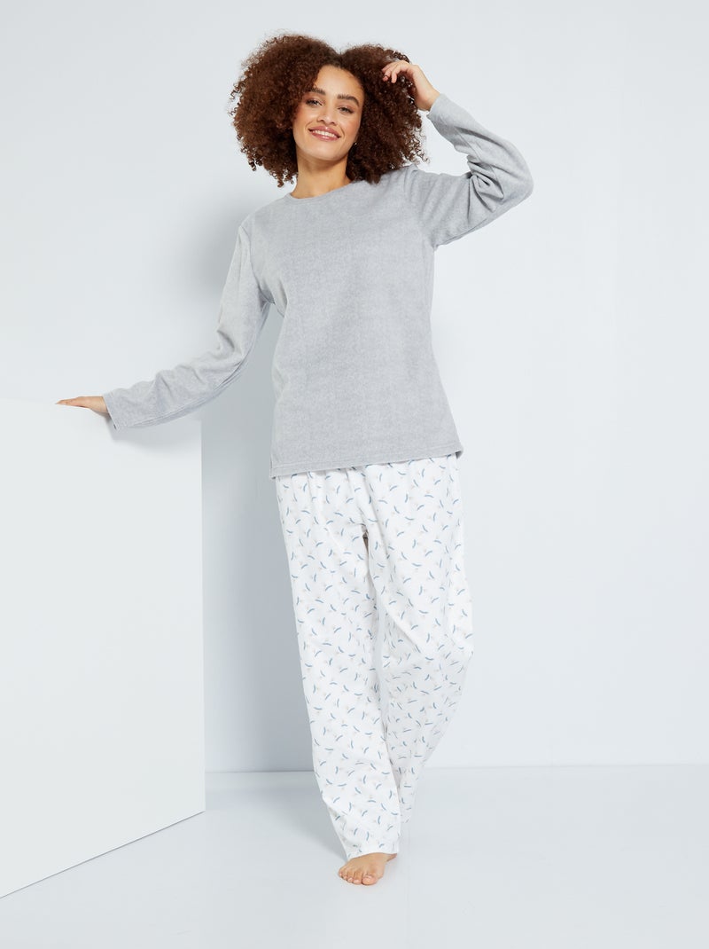 Pijama de tejido polar y franela gris - Kiabi