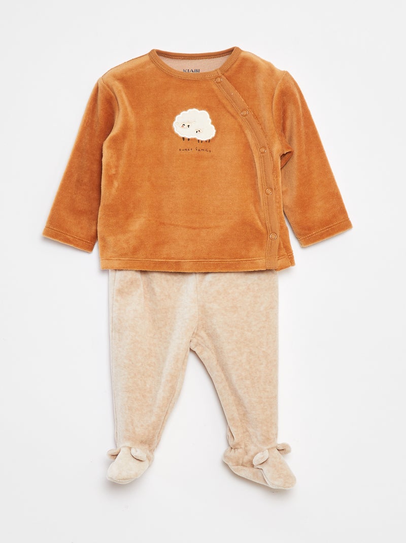 Pijama de terciopelo - 2 piezas Naranja - Kiabi