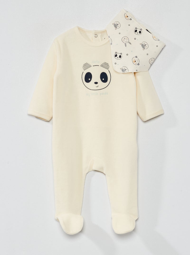 Pijama de terciopelo + babero 2 piezas BLANCO - Kiabi
