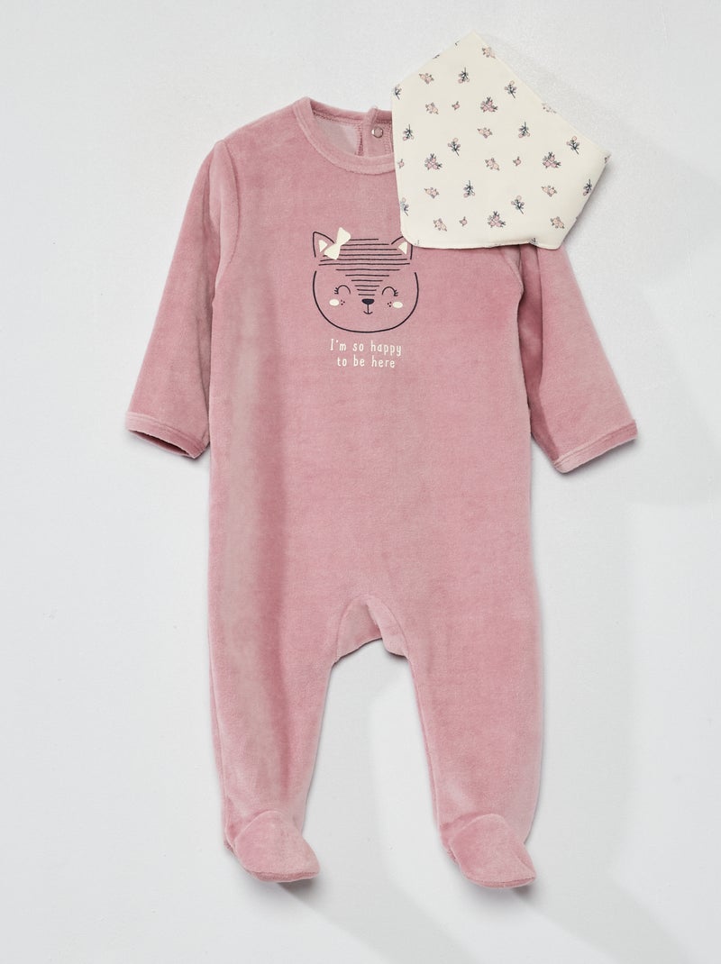 Pijama de terciopelo + babero 2 piezas PURPURA - Kiabi