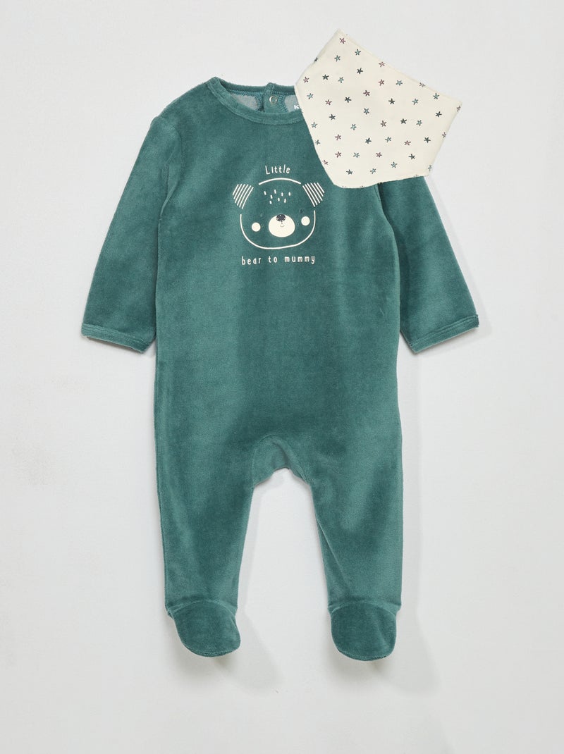 Pijama de terciopelo + babero 2 piezas VERDE - Kiabi