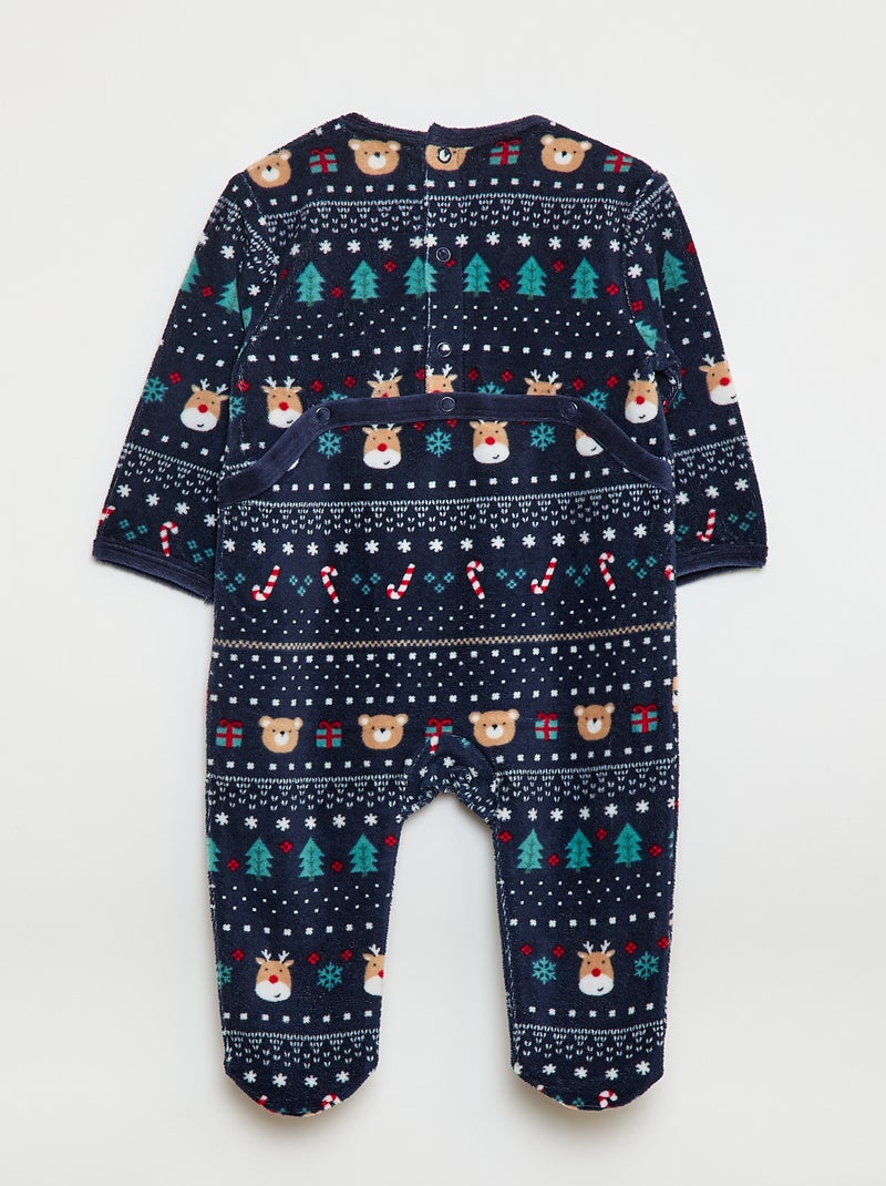 Pijama de terciopelo con adorno Azul - Kiabi