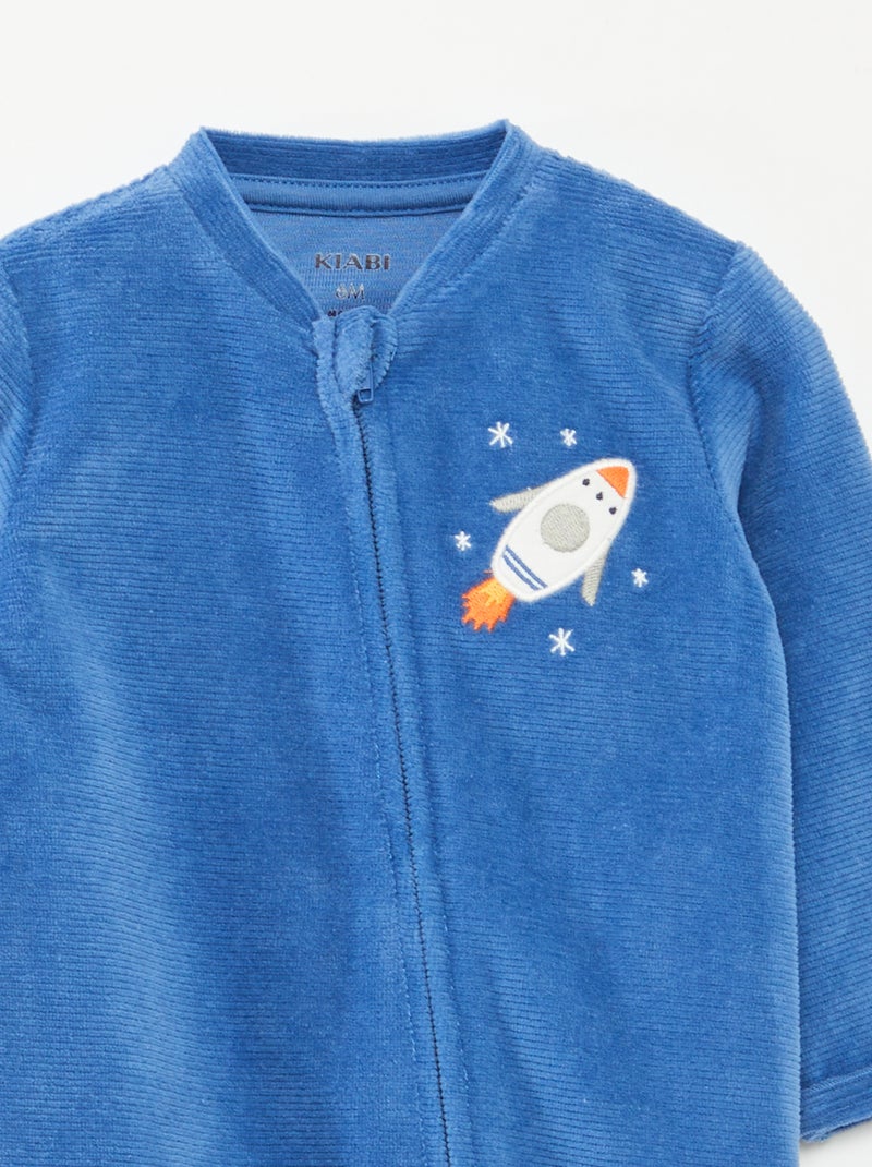 Pijama de terciopelo con cremallera Azul - Kiabi