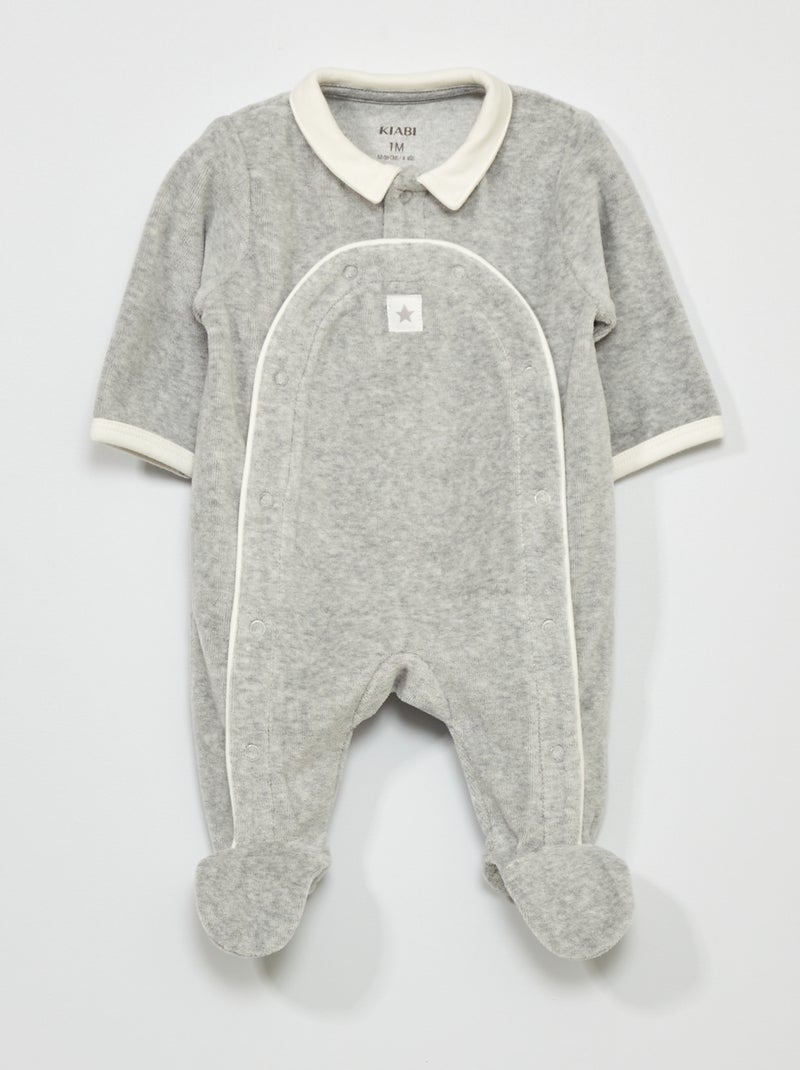 Pijama de terciopelo con cuello bebé GRIS - Kiabi